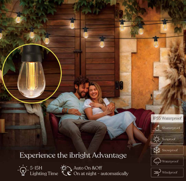 Commercial grade, outdoor edison led string light with golden base Commercial grade, outdoor edison led string light with golden base